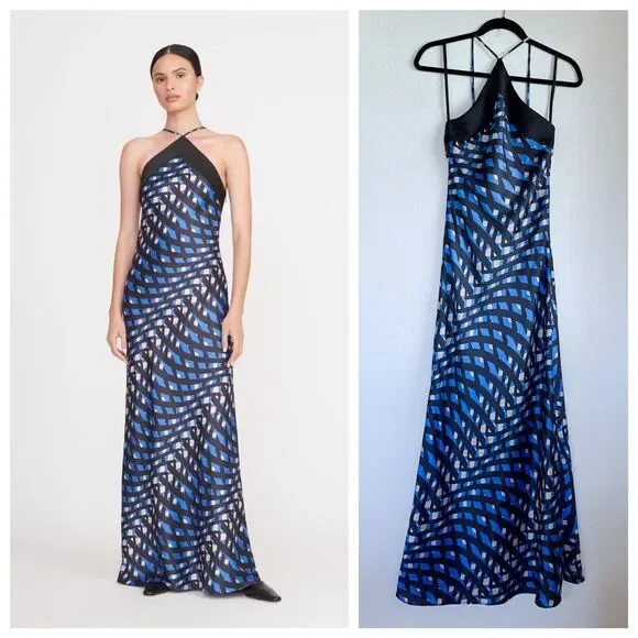 halter neck dress fit and flare Halter Neck Abstract Print Fit and Flare Midi Dress in Multi